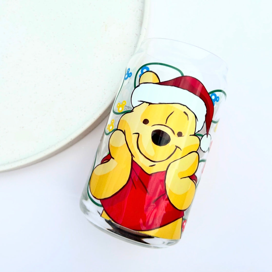 Xmas Pooh Glass Can Tumbler