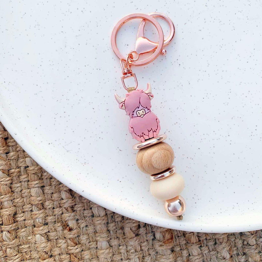 Pink Highland Cow Keychain