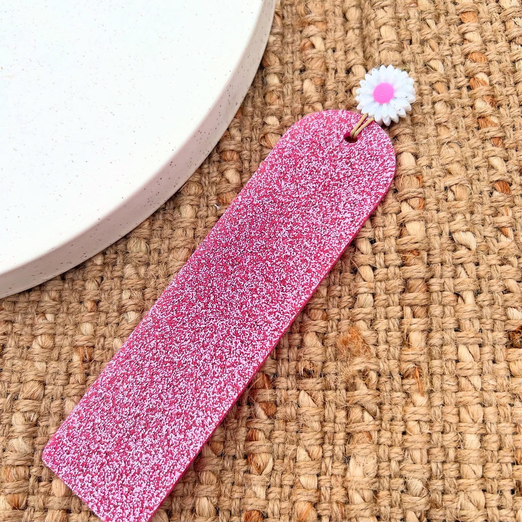 Pink Flower Glitter Bookmark