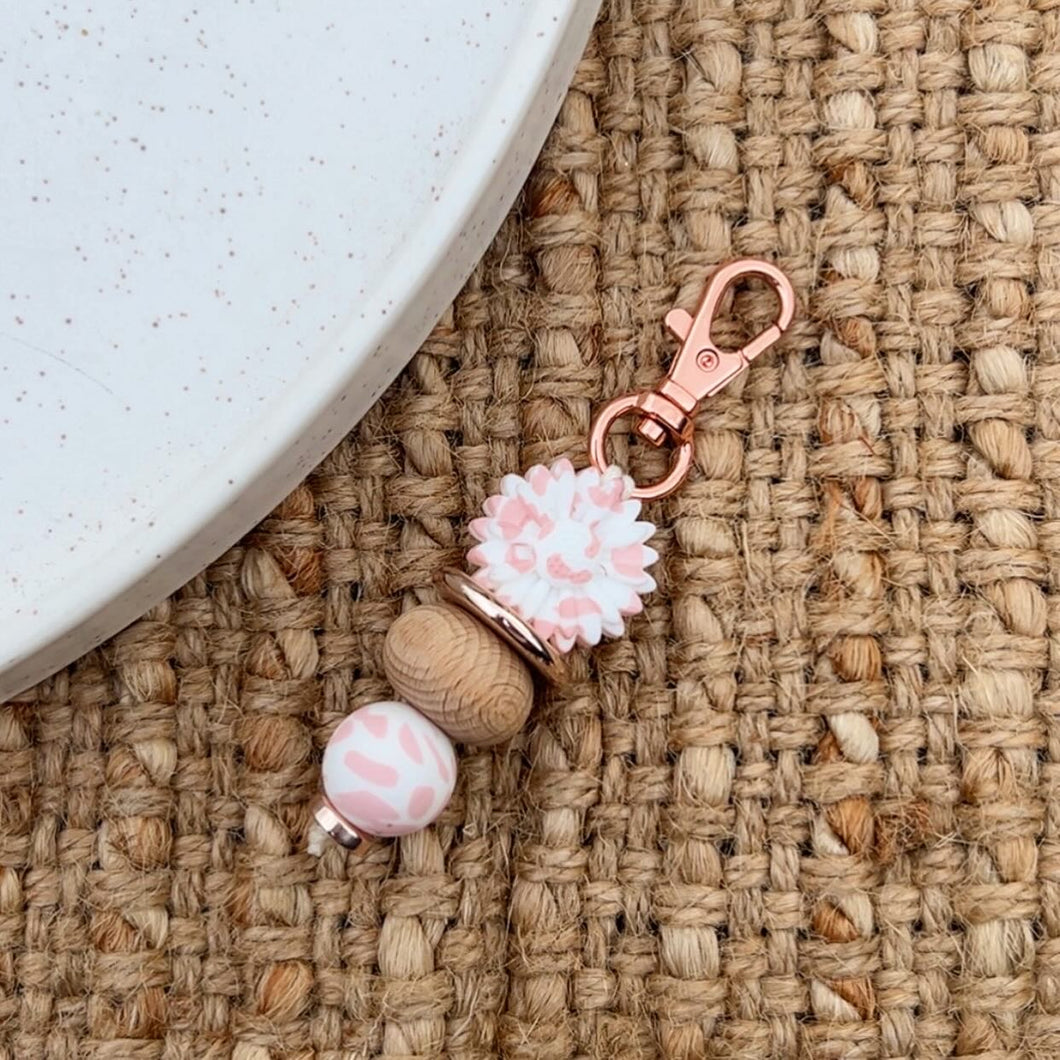 White/Pink Flower Mini Keychain