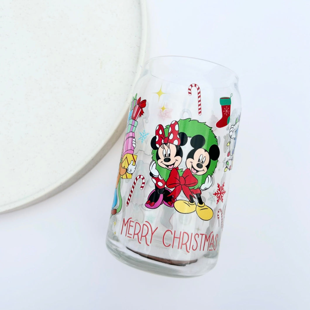 Xmas Mickey Glass Can Tumbler