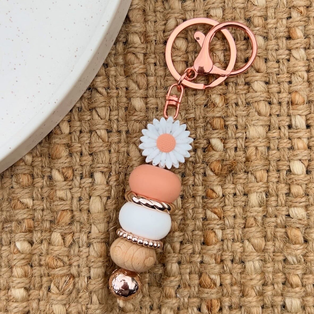 White/Peach Flower Keychain