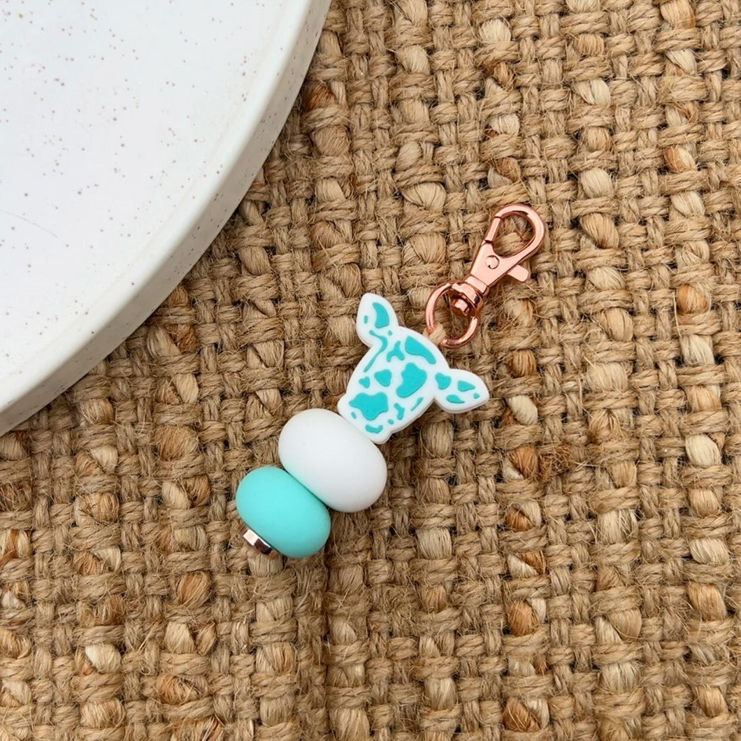Turqoise Cow Mini Keychain