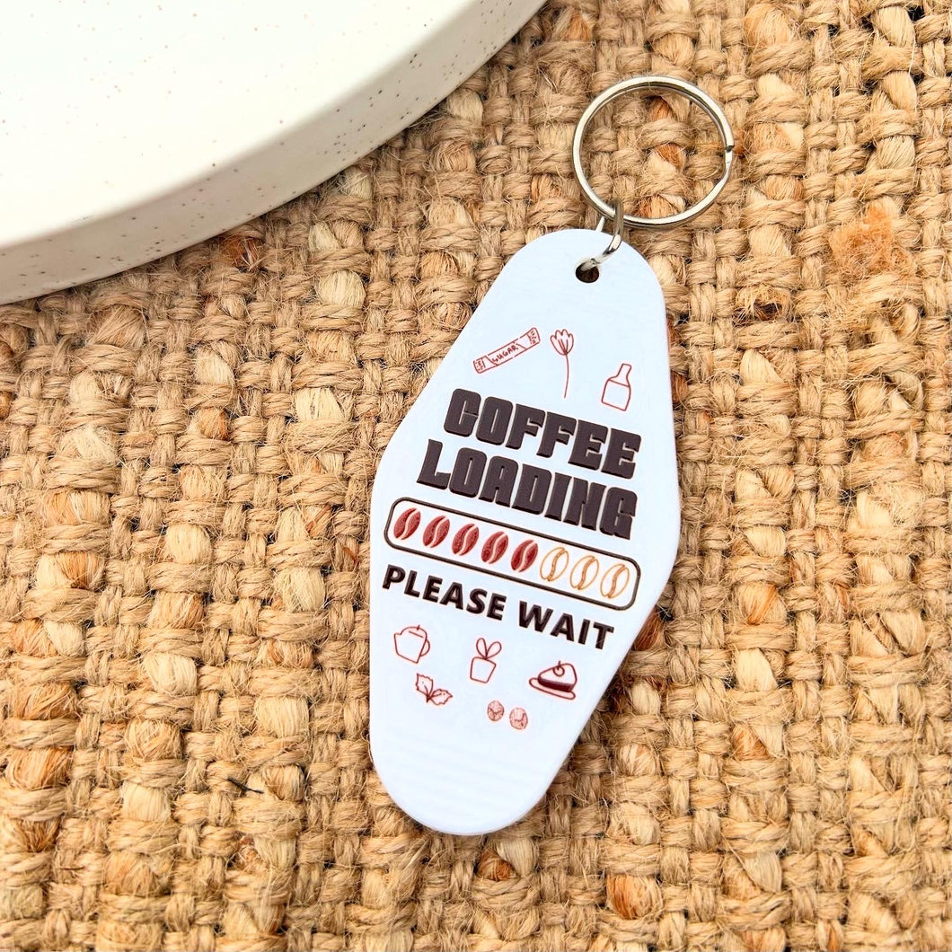 White Coffee Loading Keychain