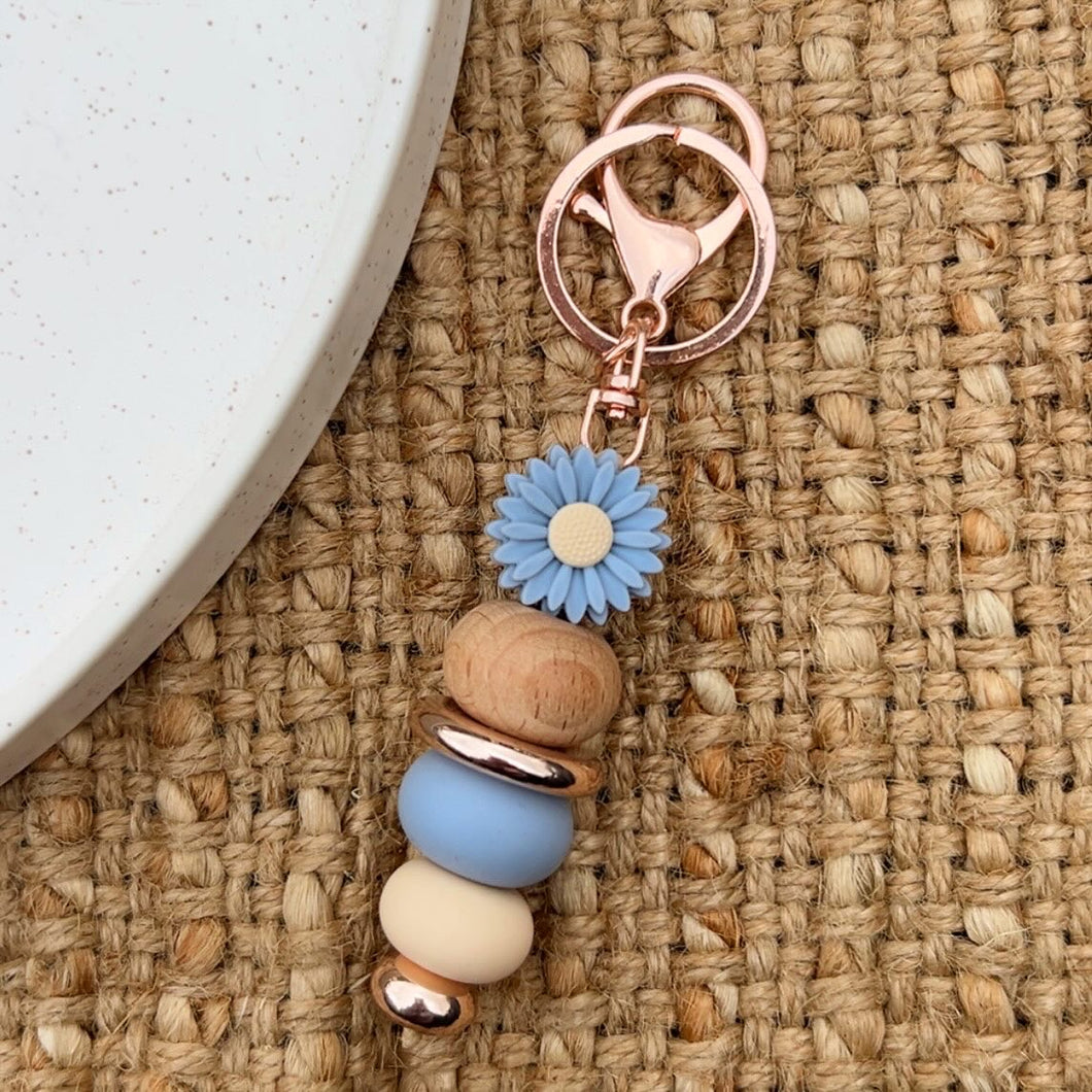 Steel Blue Flower Keychain