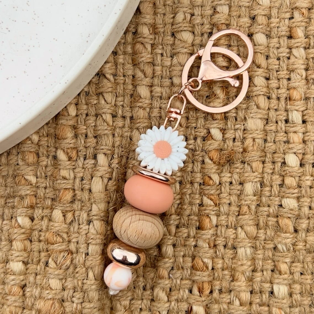 White/Peach Flower Keychain