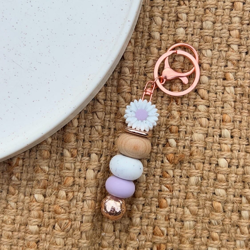 White/Lilac Flower Keychain