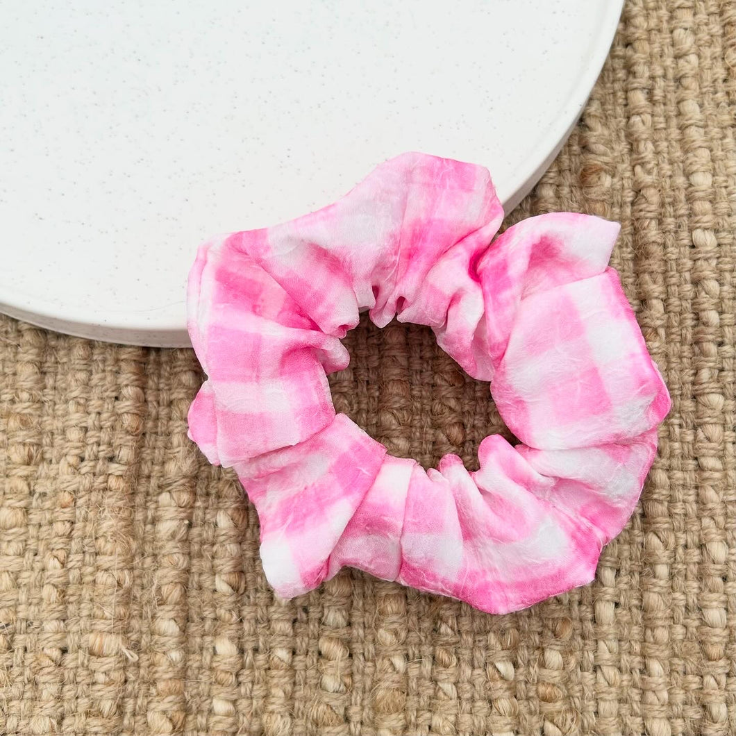 Bright Pink Check Scrunchie