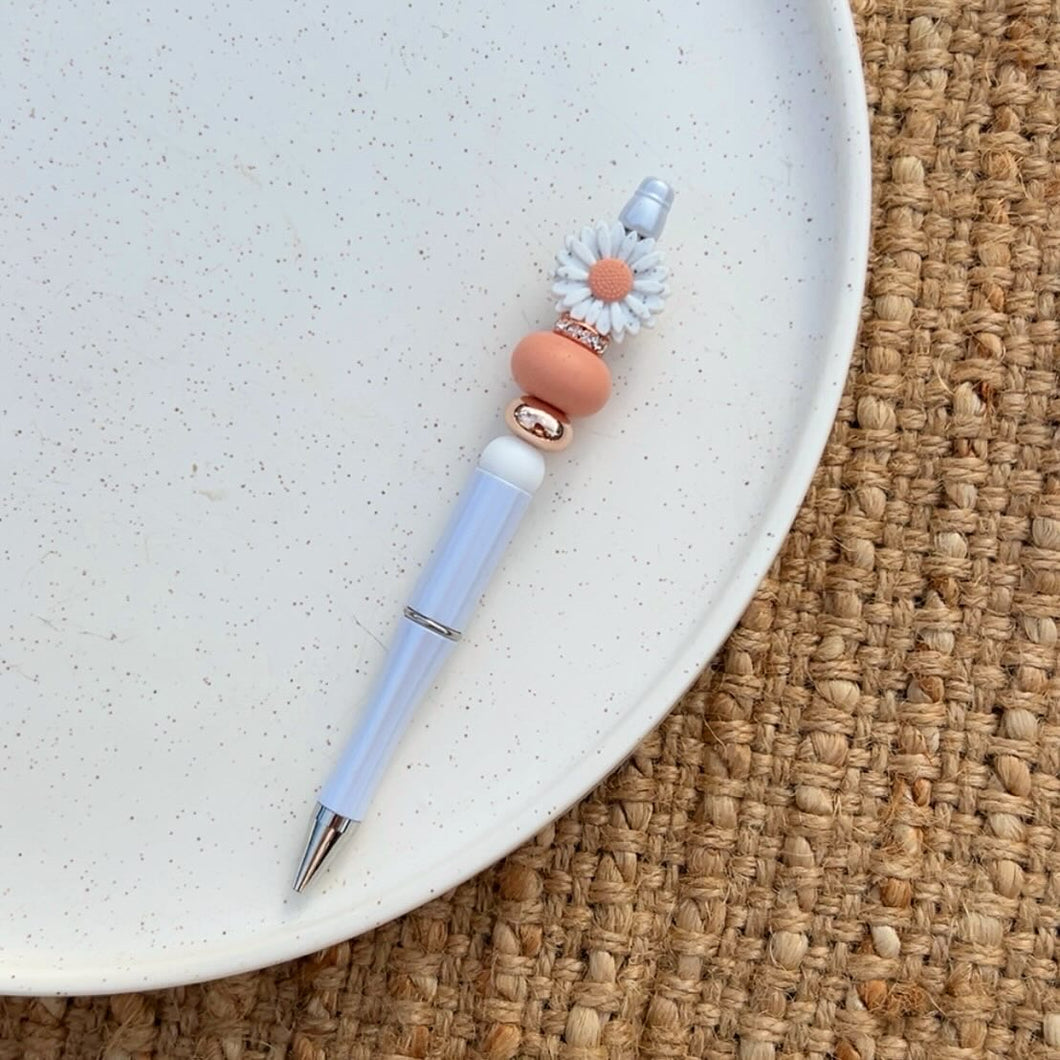 White/Peach Flower Pen