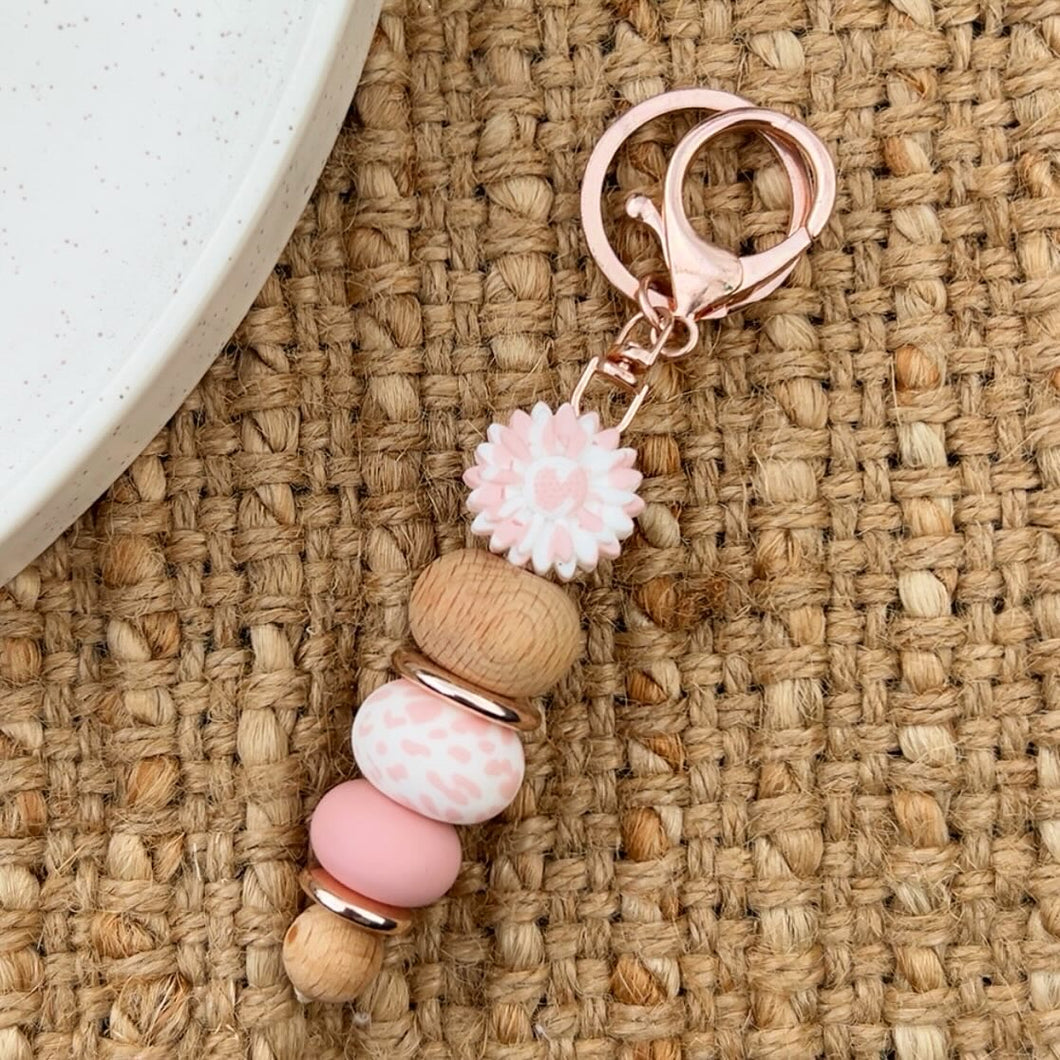White/Pink Flower Keychain