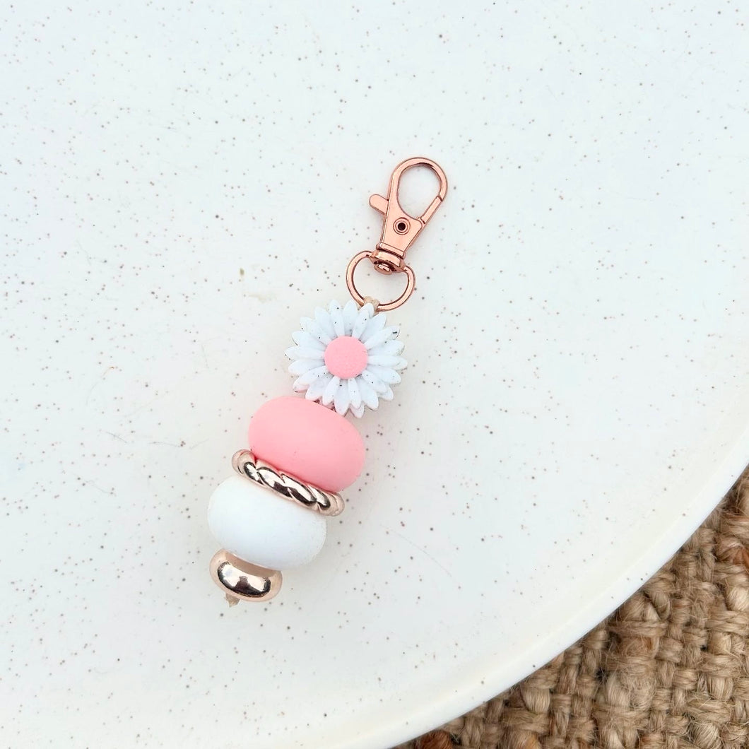 White/Pink Flower Mini Keychain