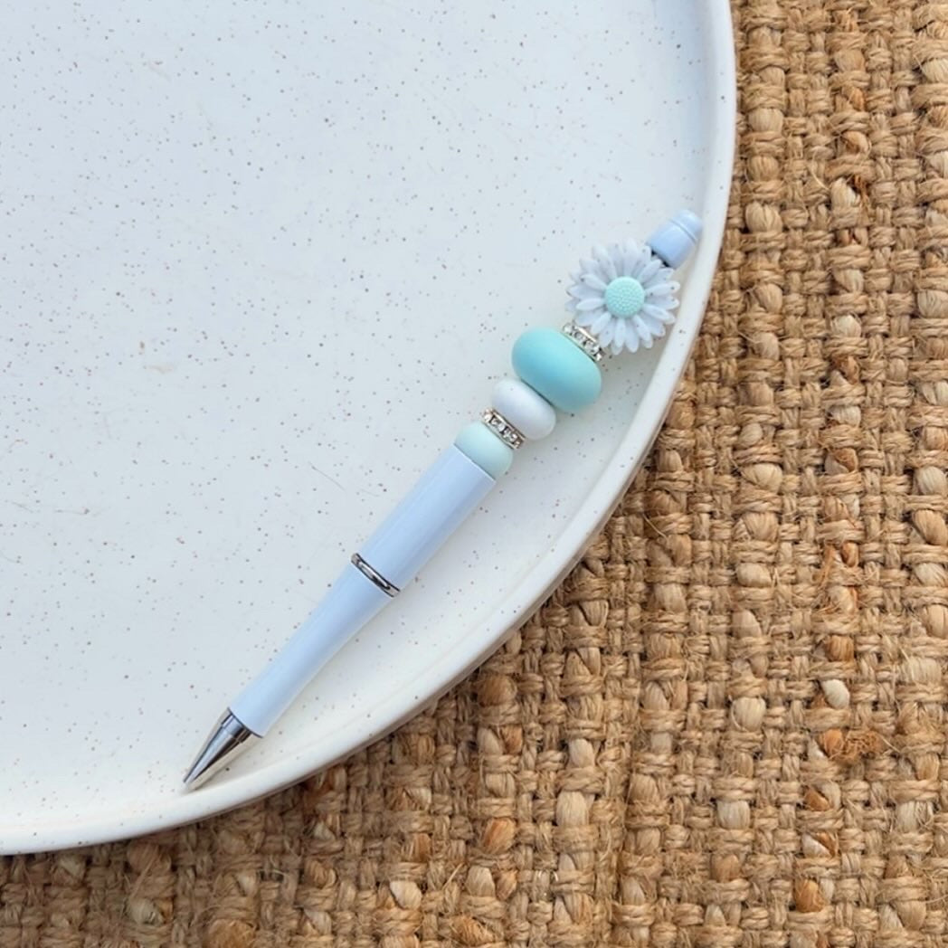 White/Seaglass Flower Pen