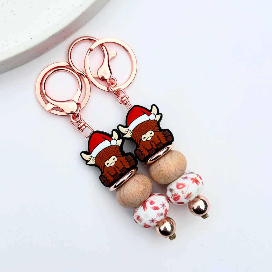 Xmas Highland Cow Keychain