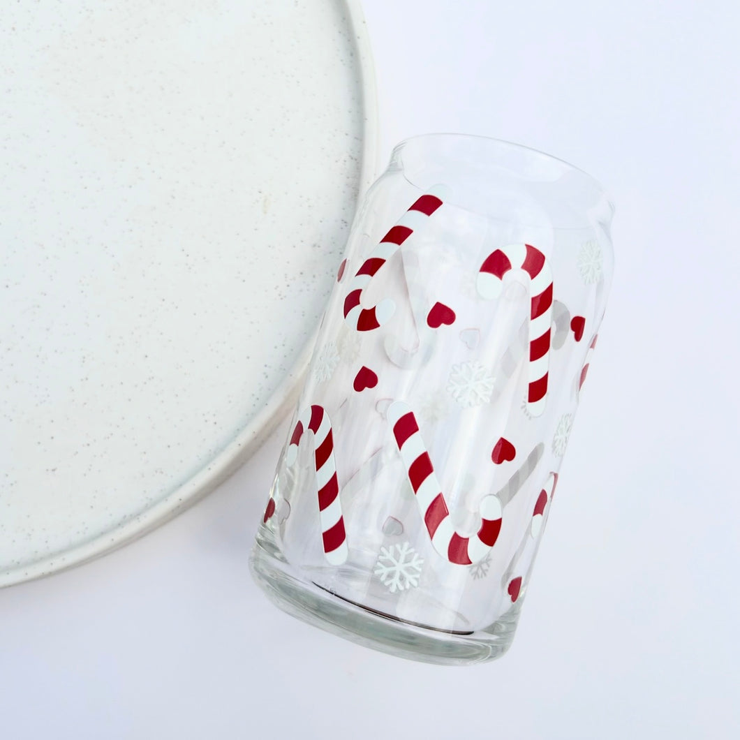 Candy Cane Glass Can Tumbler