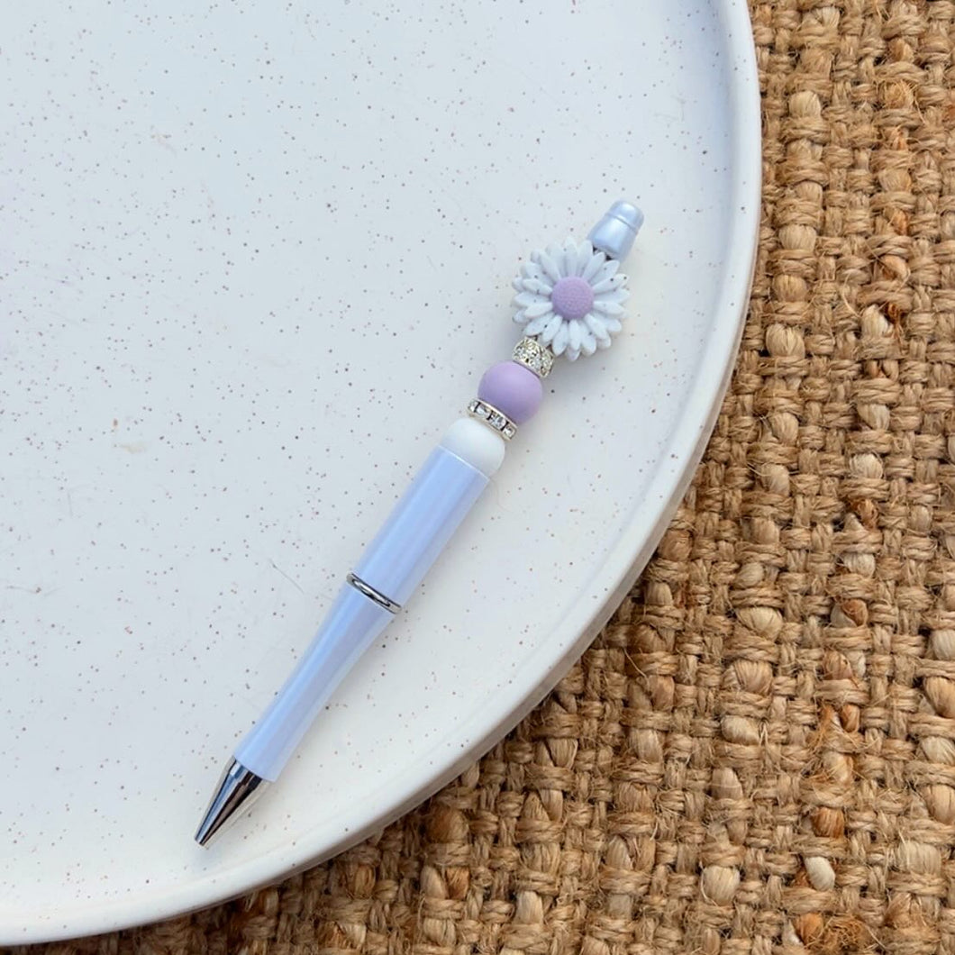 White/Lilac Flower Pen