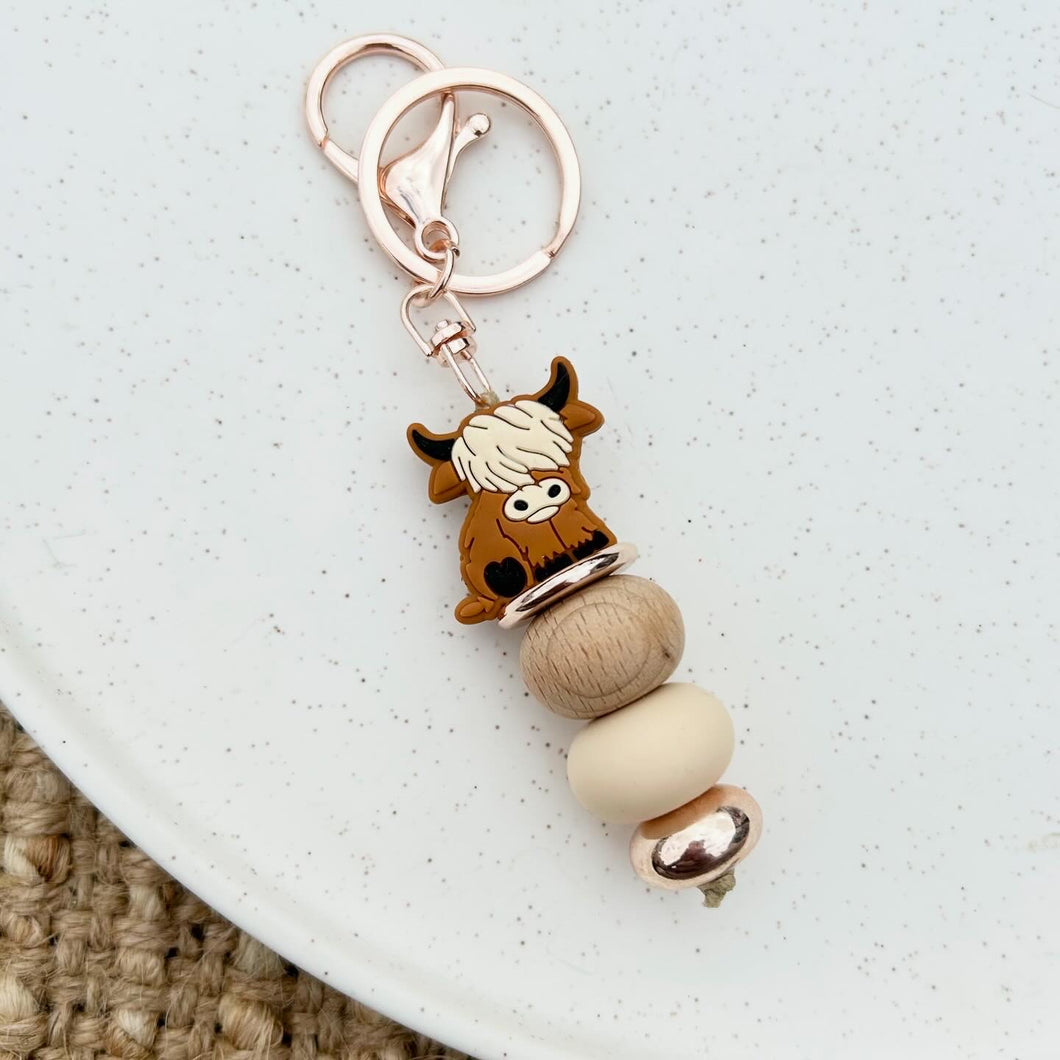 Brown Highland Cow Keychain