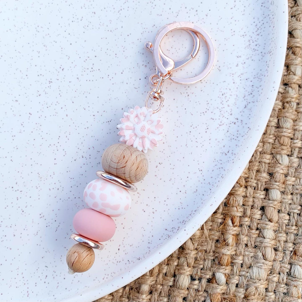 Pink/White Flower Keychain