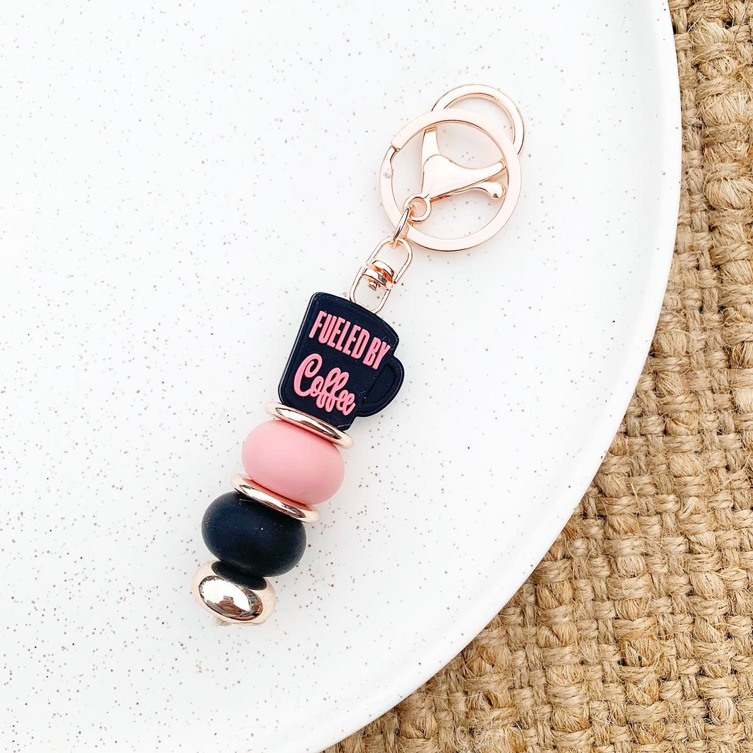 Pink Fuelled by Coffee Keychain