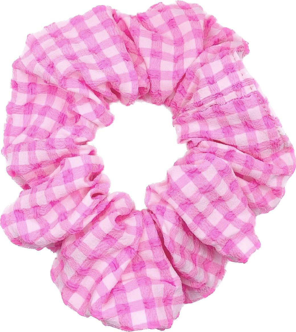 Fluro Pink Check Scrunchie