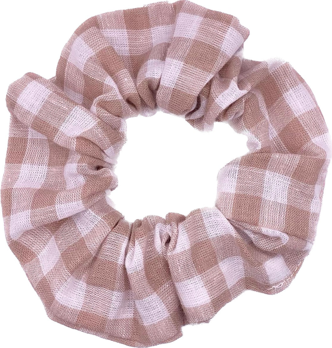 Warm Beige Check Scrunchie