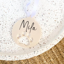 Load image into Gallery viewer, Personalised Beige Gloss Paw Print Bauble
